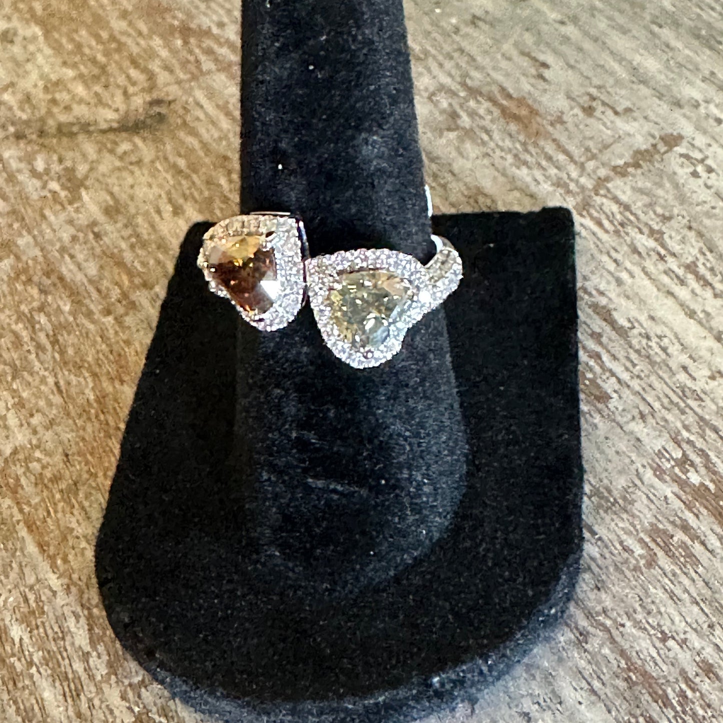 Double Heart Diamond Ring Heart Shape Fancy Color Diamond Cocktail Ring 14k