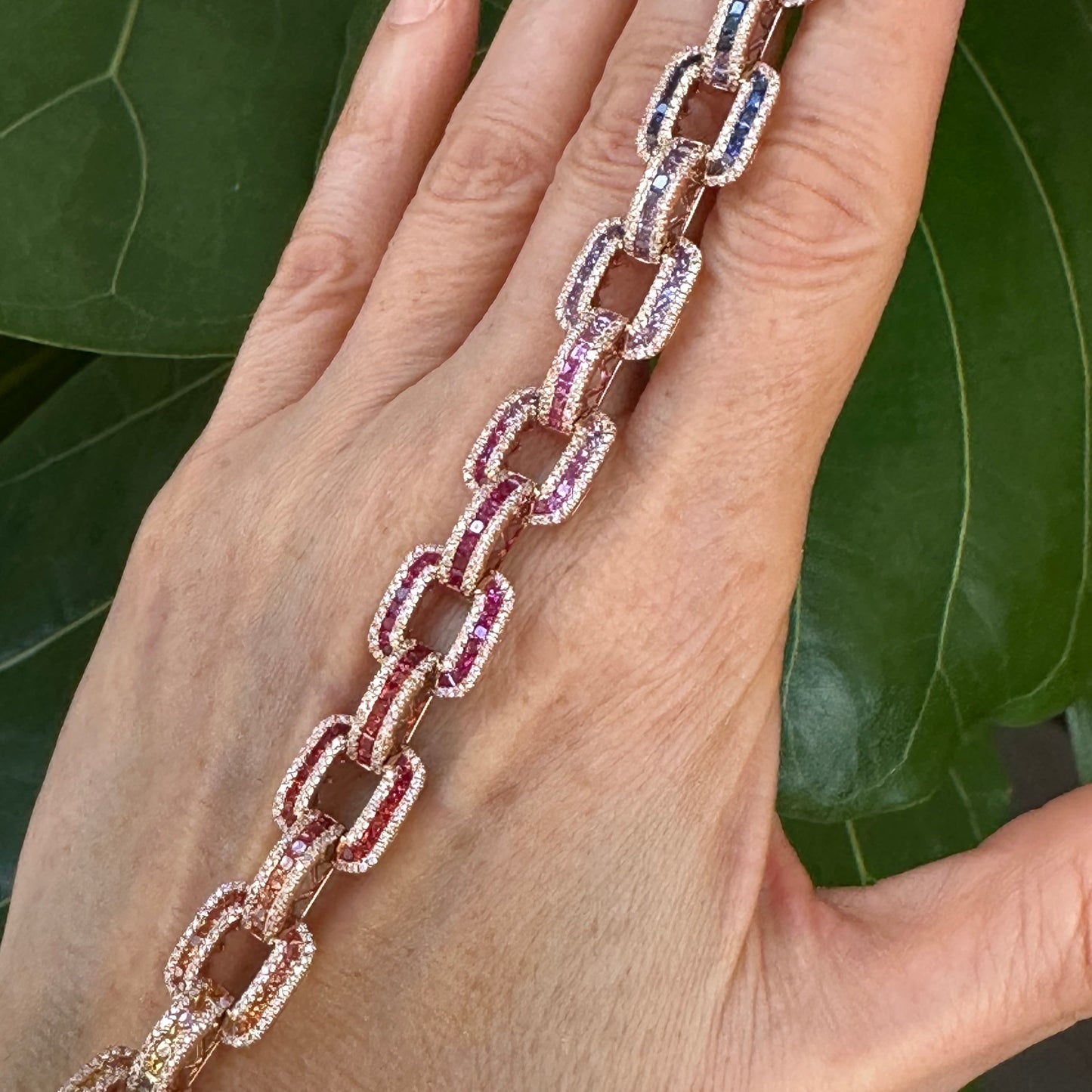 Natural Sapphires  & Diamond Link Bracelet 18k Rose Gold