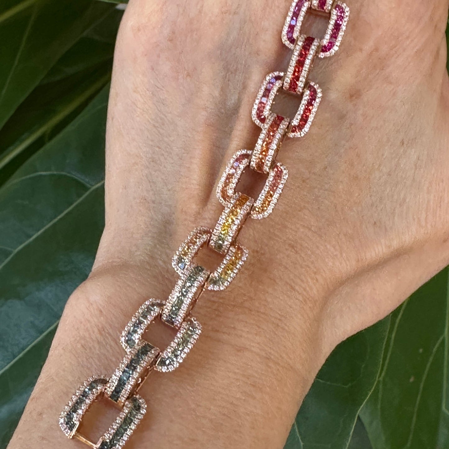 Natural Sapphires  & Diamond Link Bracelet 18k Rose Gold