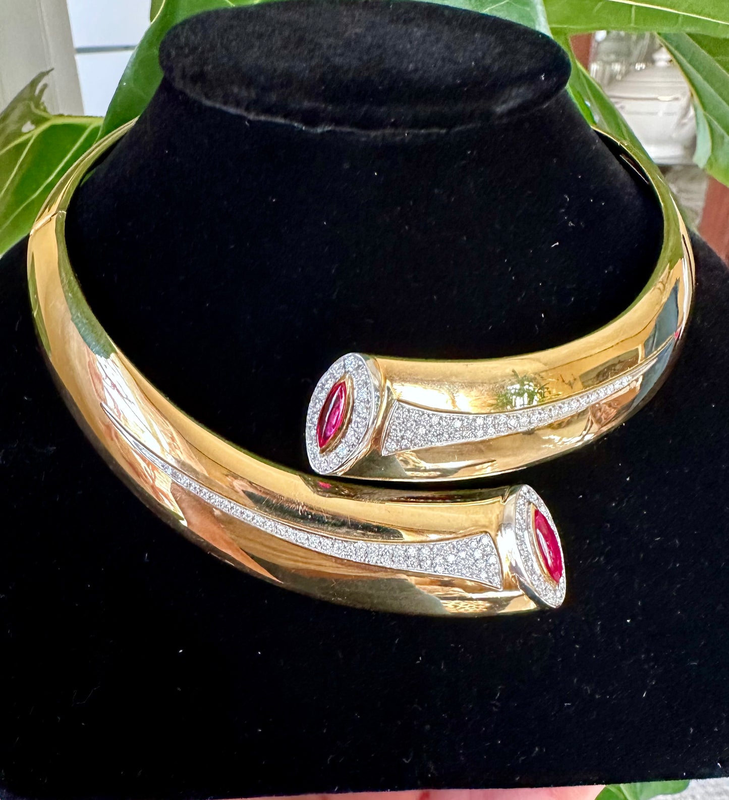 Estate Diamond & Cabochon Tourmaline Wrap Chocker & Bracelet Yellow Gold