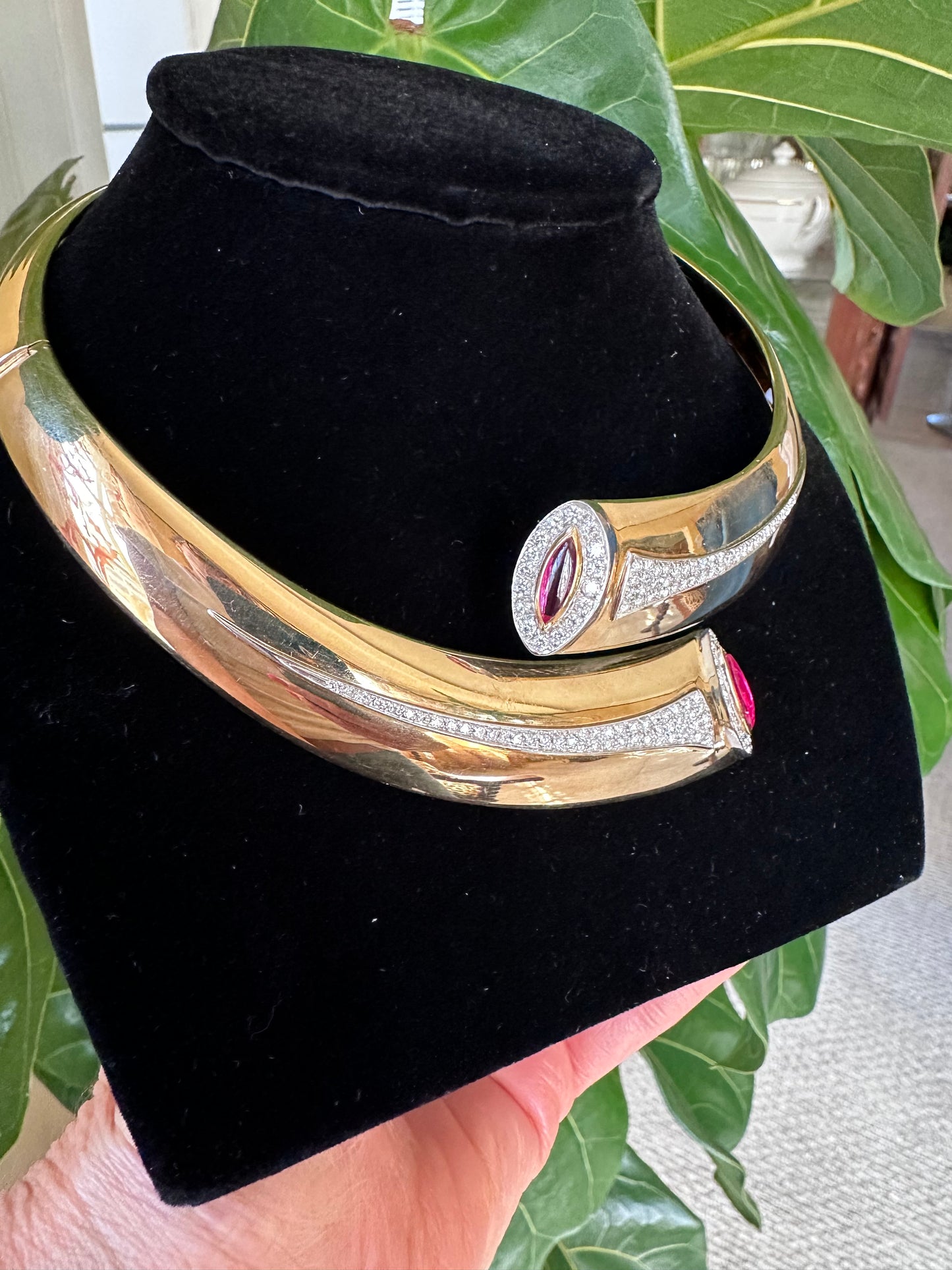 Estate Diamond & Cabochon Tourmaline Wrap Chocker & Bracelet Yellow Gold