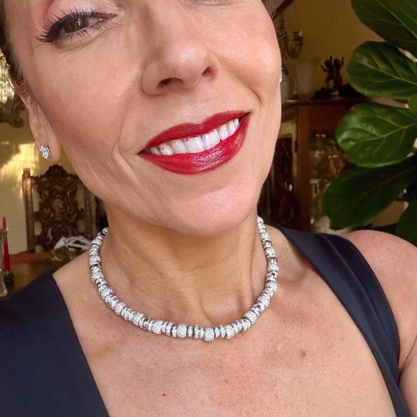 Bold Barrel StationPave Diamond Necklace / Choker Platinum 15"