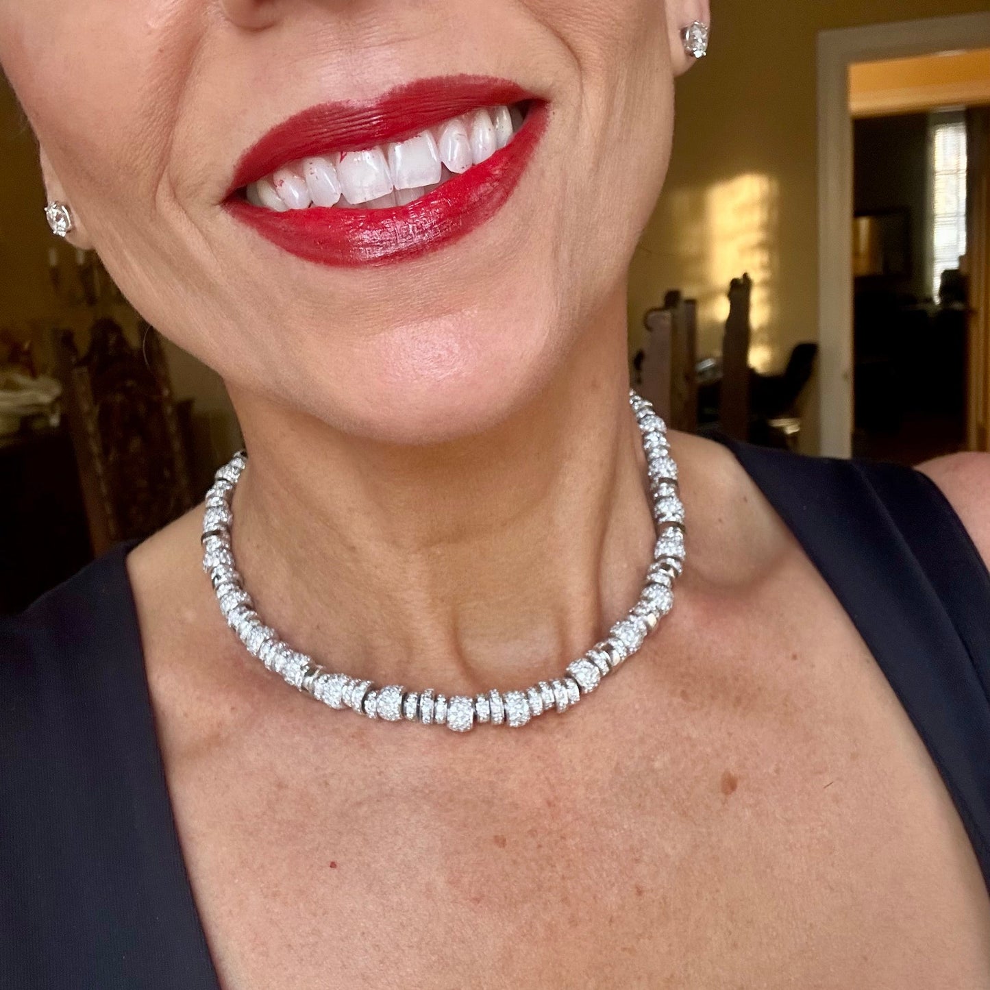 Bold Barrel StationPave Diamond Necklace / Choker Platinum 15"