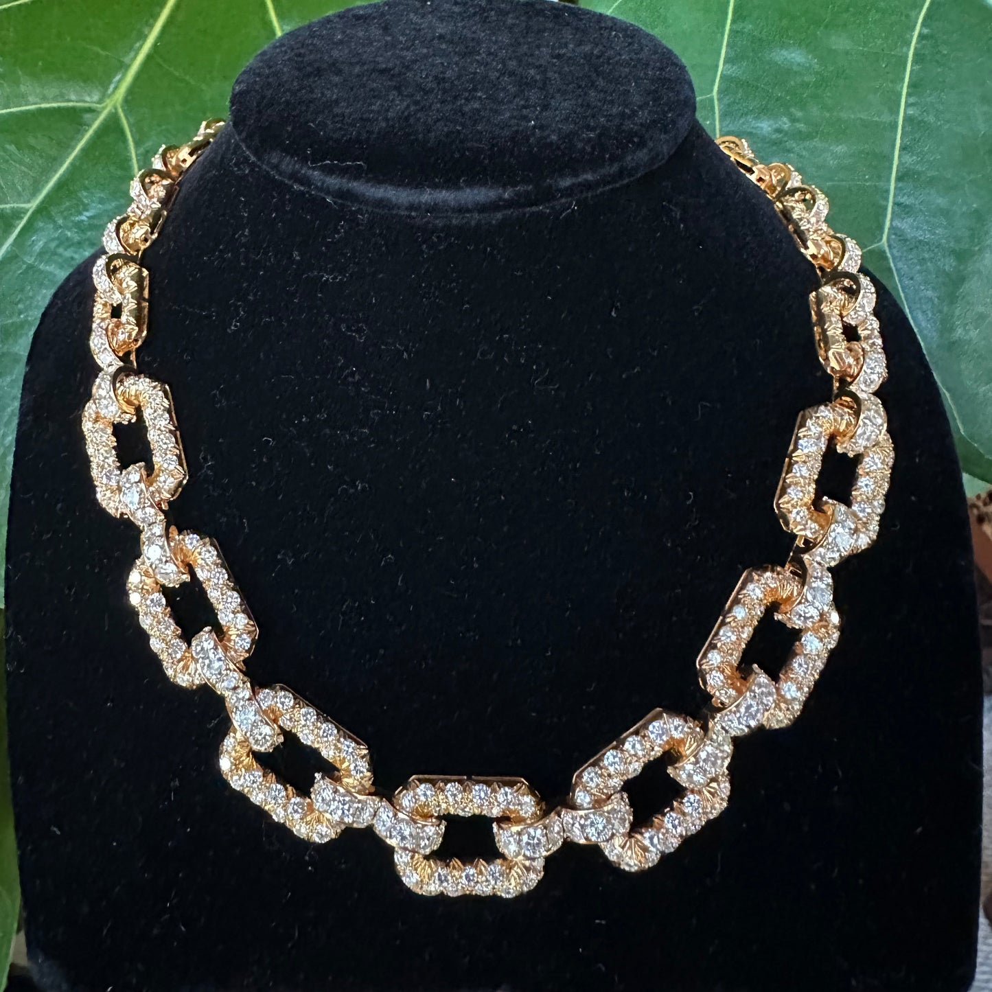 Estate Diamond Rectangular Link Necklace | 20-25ct L-M VS | 96.5g | 18k Yellow Gold | 17"