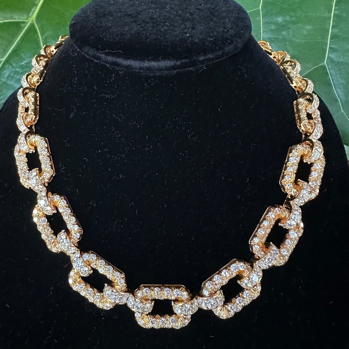 Estate Diamond Rectangular Link Necklace | 20-25ct L-M VS | 96.5g | 18k Yellow Gold | 17"