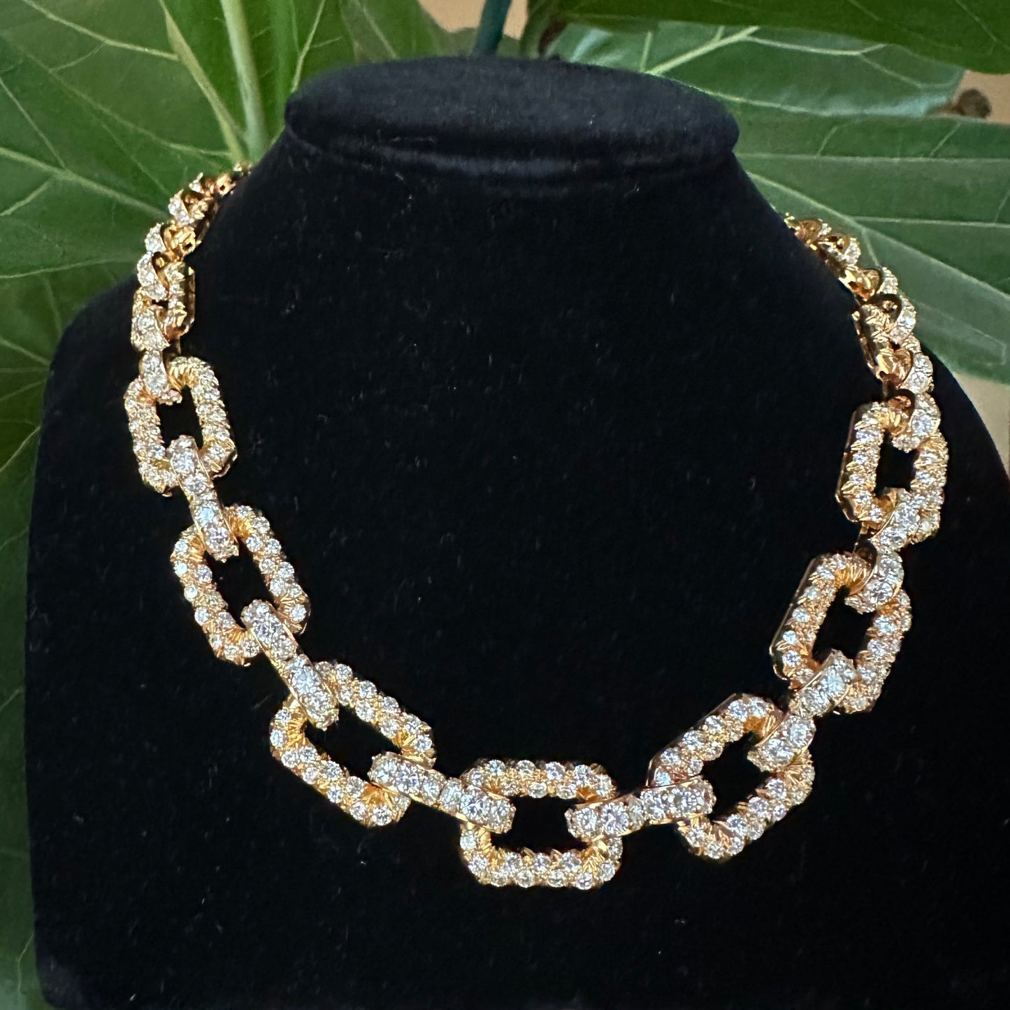 Estate Diamond Rectangular Link Necklace | 20-25ct L-M VS | 96.5g | 18k Yellow Gold | 17"