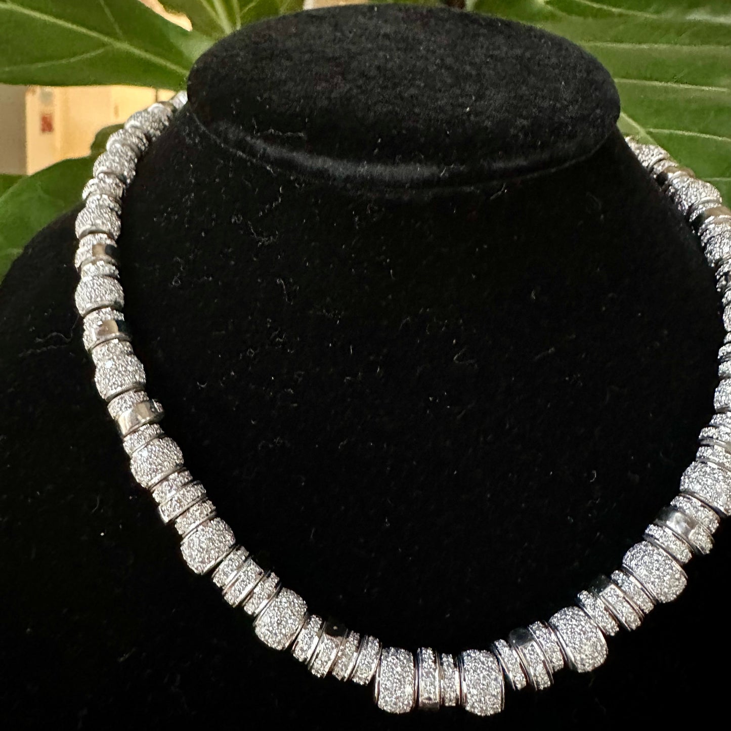 Bold Barrel StationPave Diamond Necklace / Choker Platinum 15"