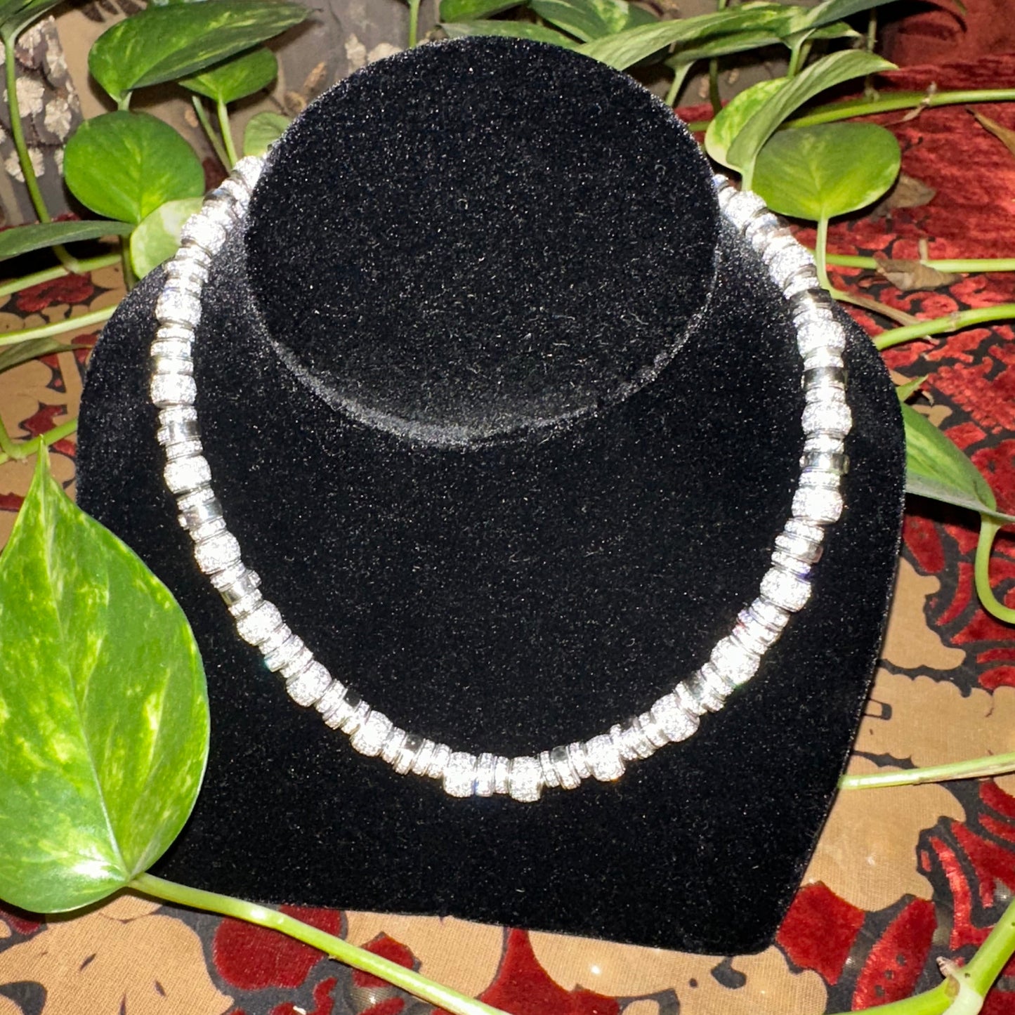 Bold Barrel StationPave Diamond Necklace / Choker Platinum 15"