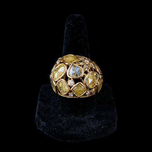Estate Multi-Cut Diamond Dome Ring | Rough, Rose & Brilliant Cuts | 18k Yellow Gold | Size 7