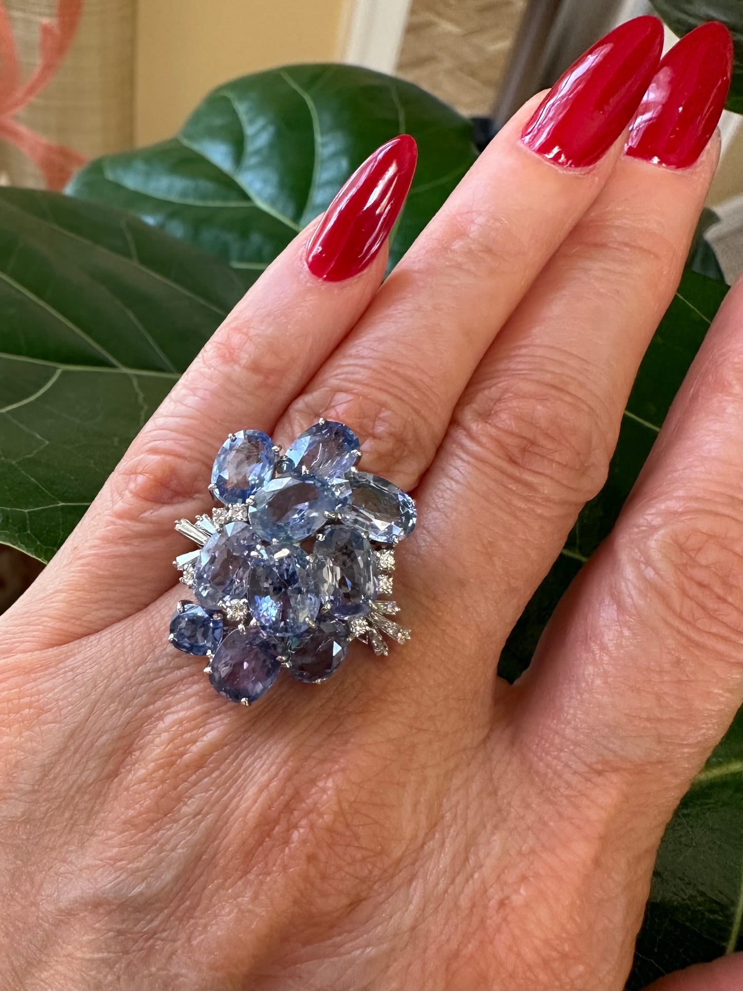 Ceylon No Heat Sapphire & Natural Diamond Platinum Ring