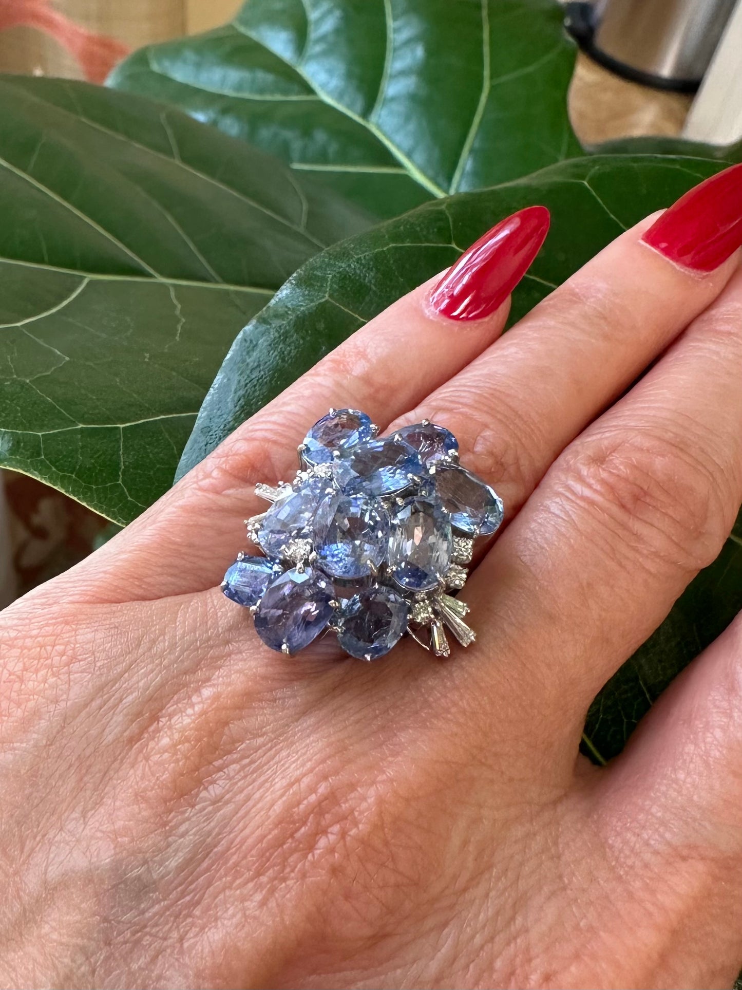 Ceylon No Heat Sapphire & Natural Diamond Platinum Ring