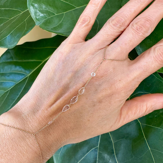 Rose Cut Diamonds Hand Chain Slave Bracelet 18k Yellow Gold