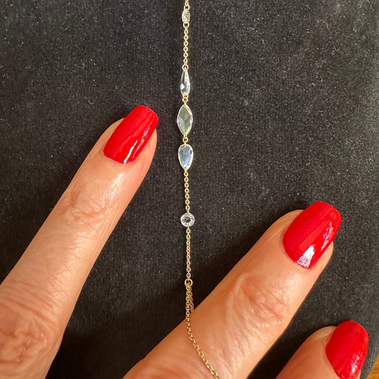 Rose Cut Diamonds Hand Chain Slave Bracelet 18k Yellow Gold