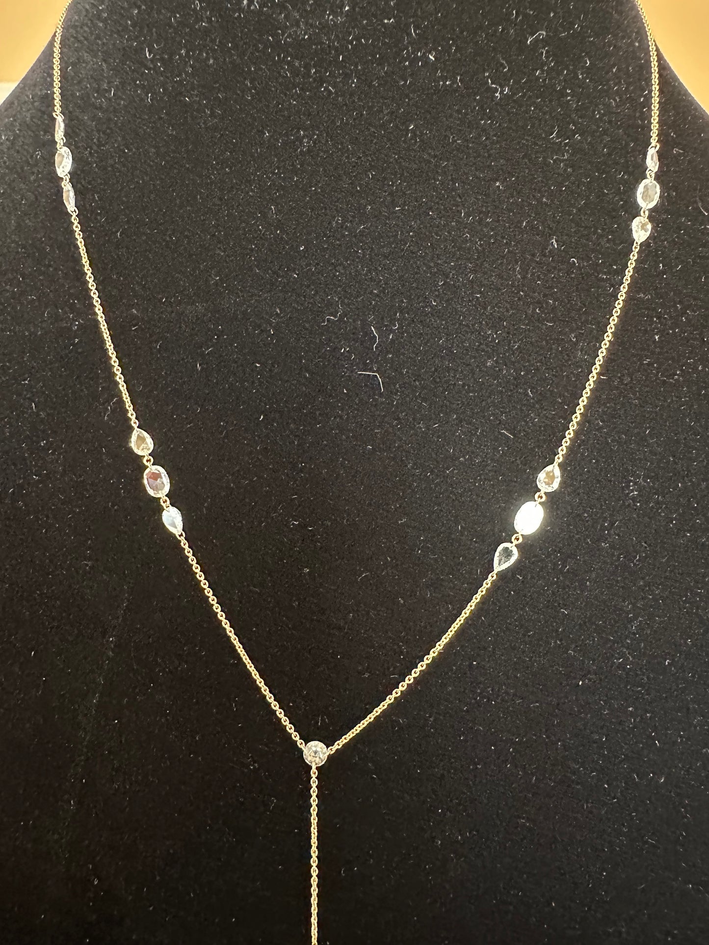Lariat Rose Cut Diamond Necklace Y Design 18k Yellow Gold