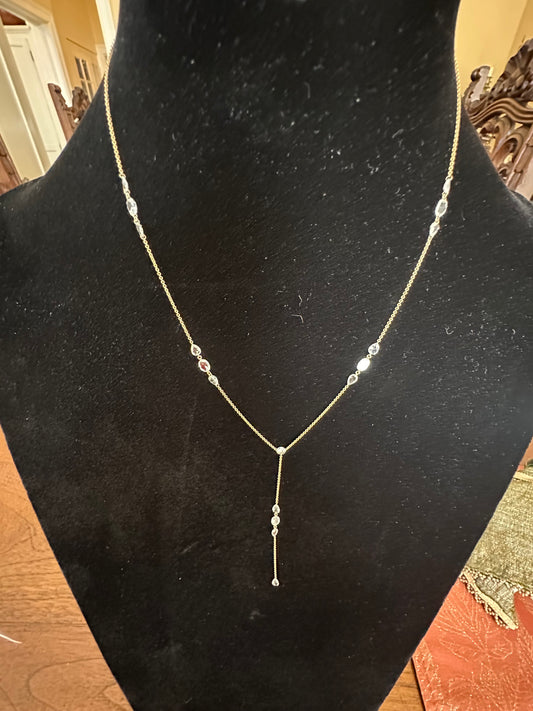 Lariat Rose Cut Diamond Necklace Y Design 18k Yellow Gold