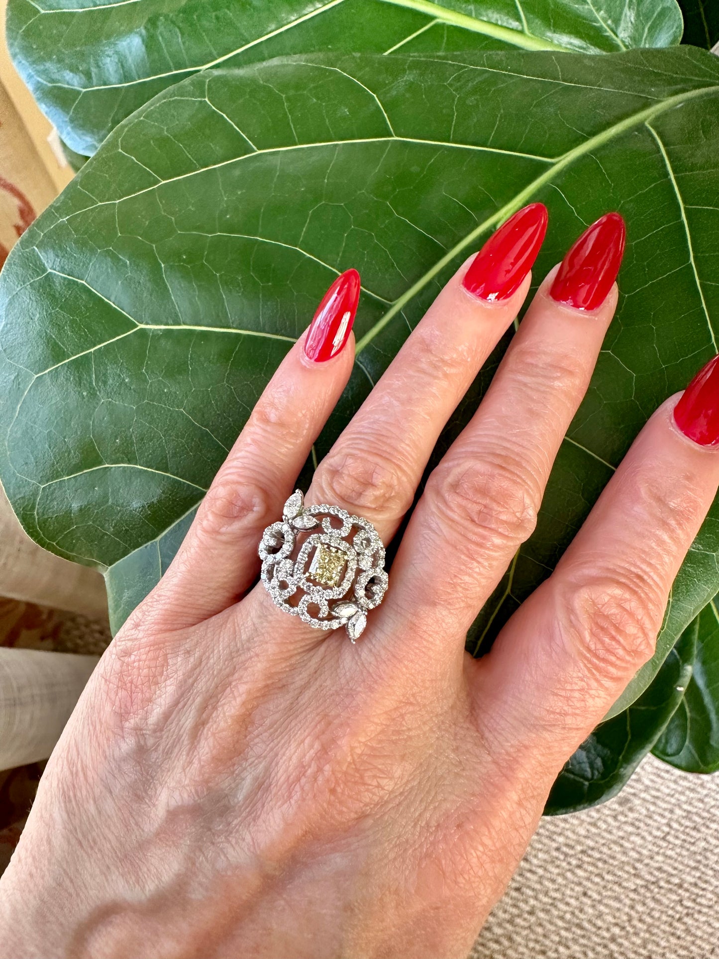 Fancy Light Yellow Radiant & White Diamonds Ring