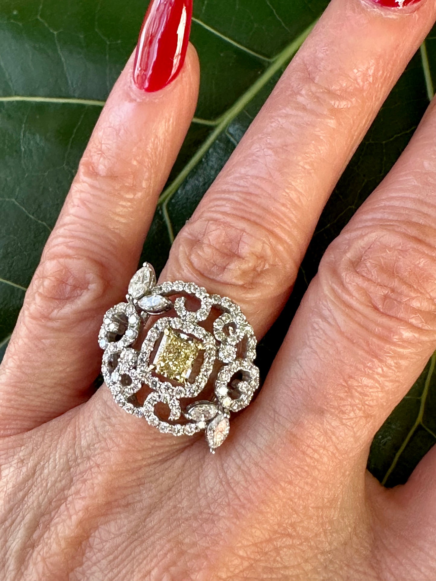 Fancy Light Yellow Radiant & White Diamonds Ring