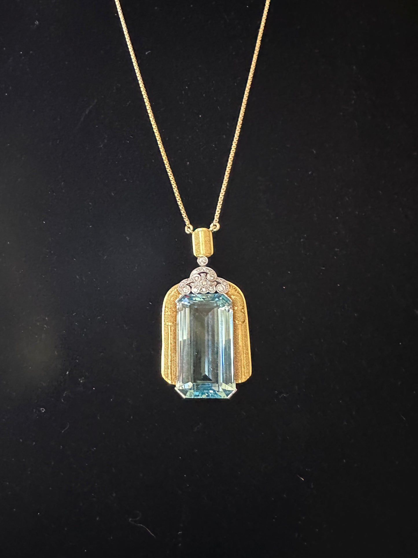 Estate Santa Maria Aquamarine & Diamond Pendant Necklace