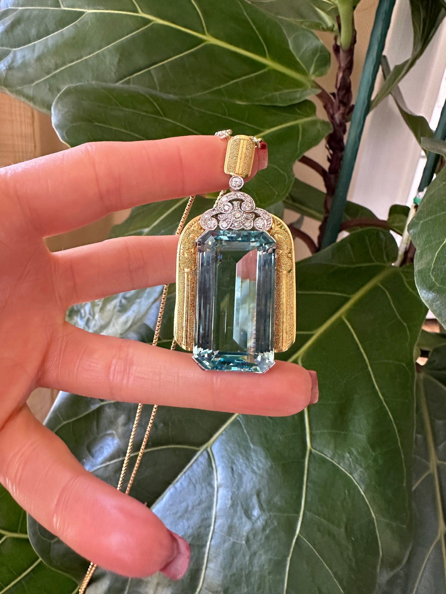 Estate Santa Maria Aquamarine & Diamond Pendant Necklace