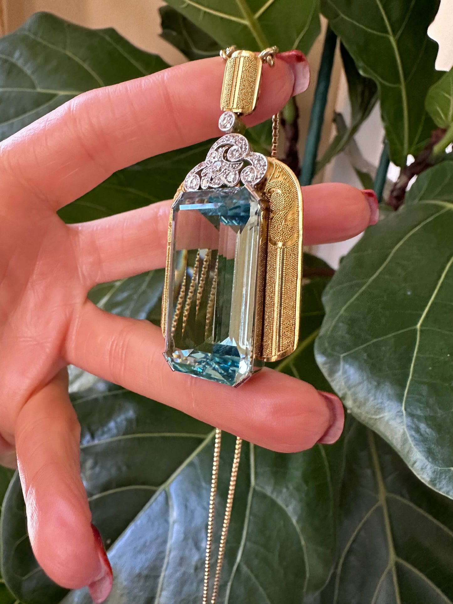 Estate Santa Maria Aquamarine & Diamond Pendant Necklace