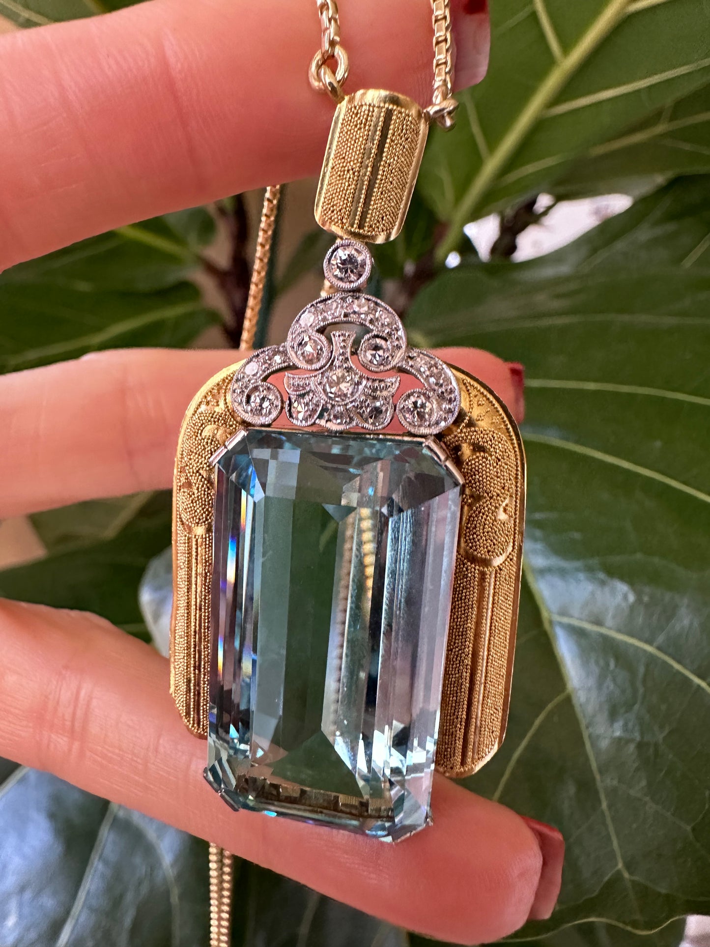 Estate Santa Maria Aquamarine & Diamond Pendant Necklace