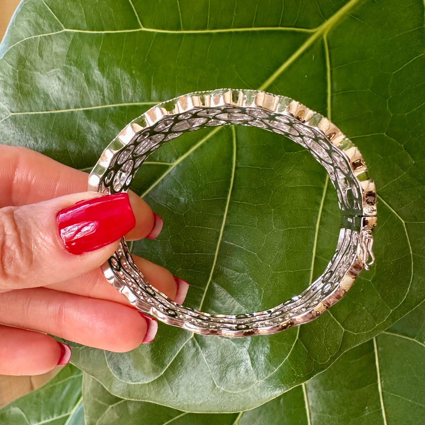 Wavy Multi Row Natural Diamond Cuff Bracelet 18k White Gold
