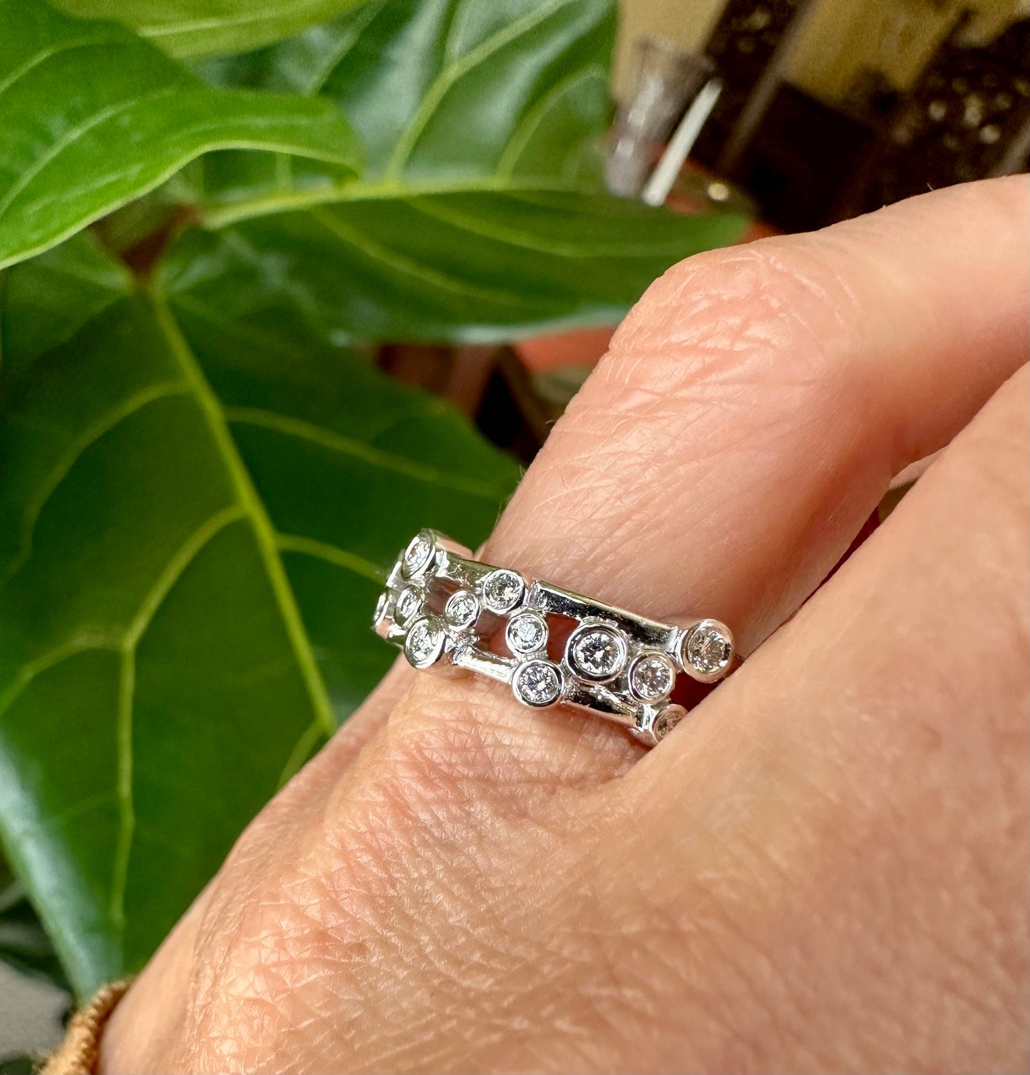 Floating Diamond Band Ring in White Gold