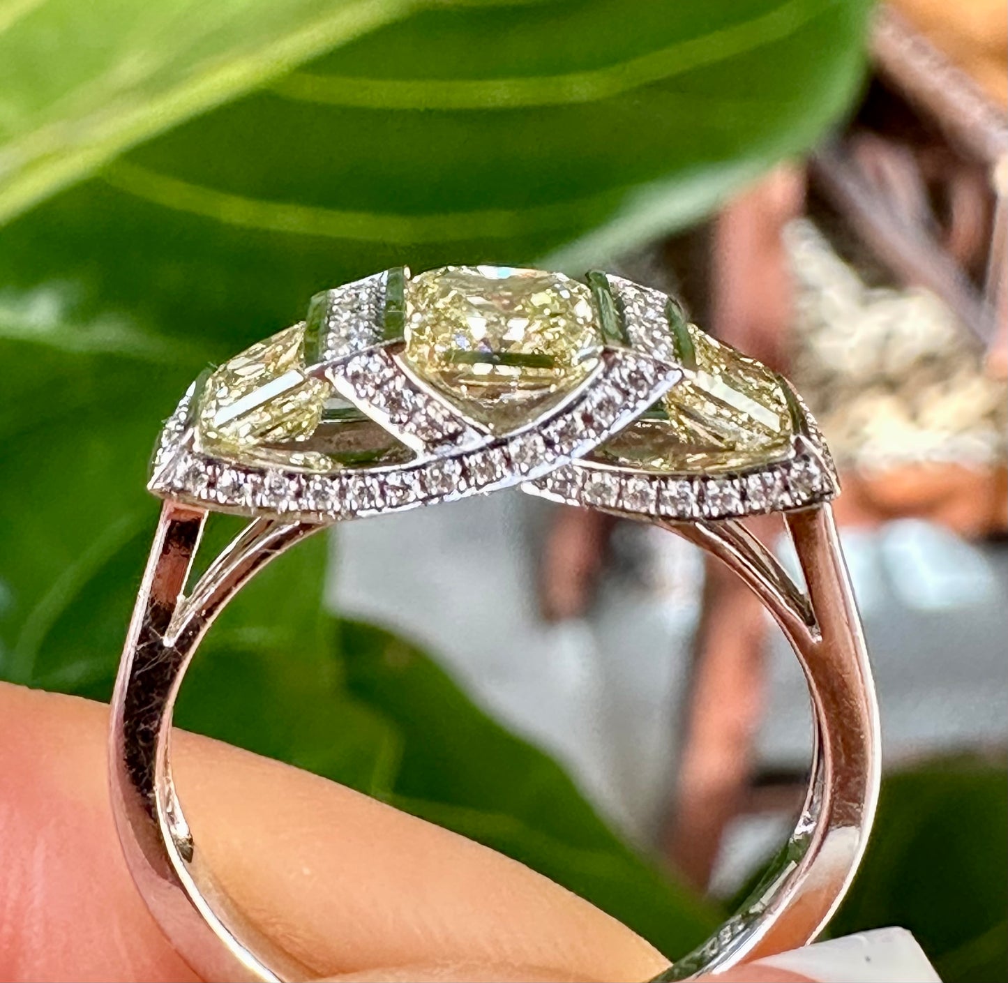 Fancy Yellow Radiant Cut Diamond Ring in White God