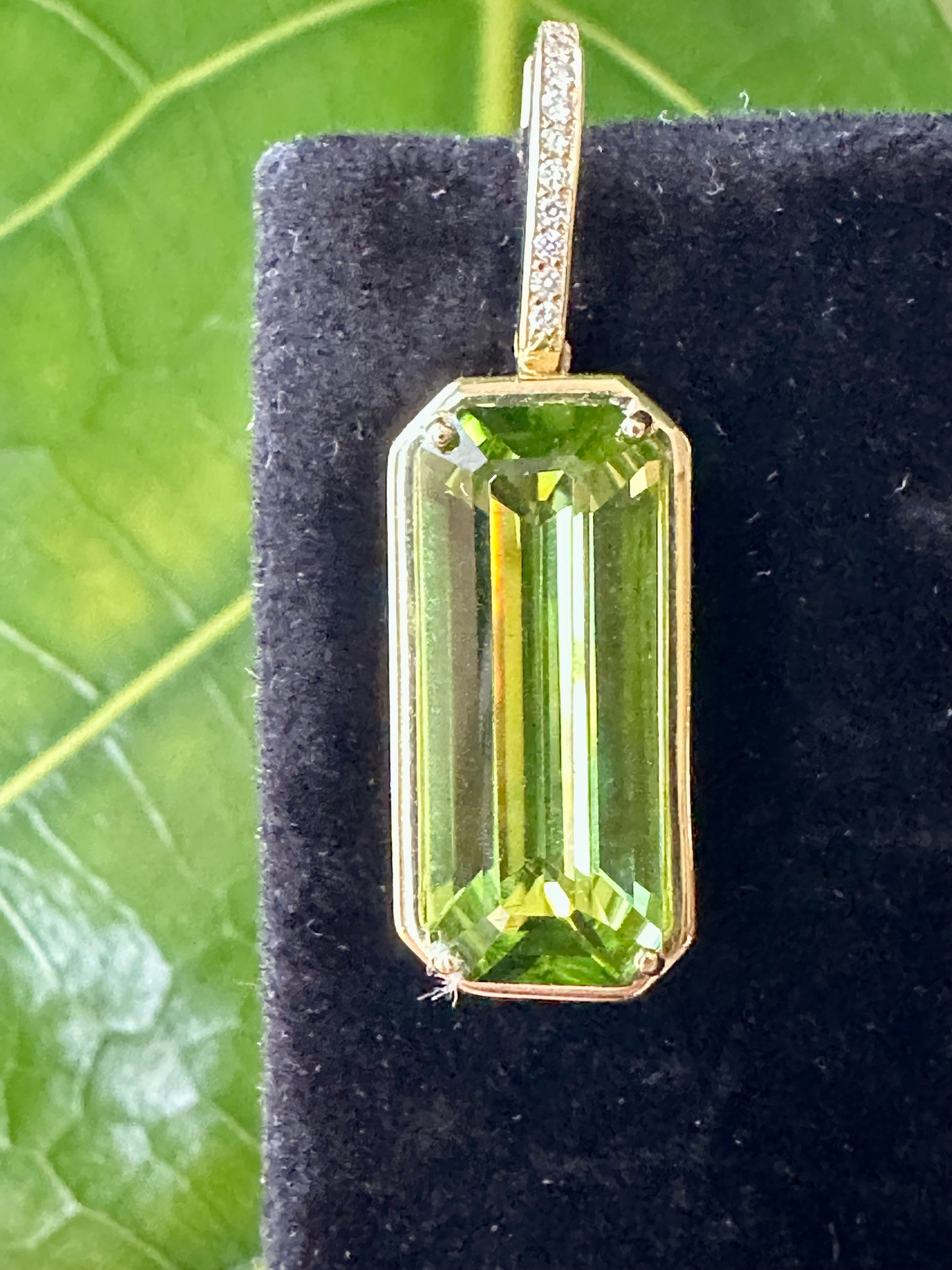 Estate Emerald Cut Peridot and Diamond Earrings 18k