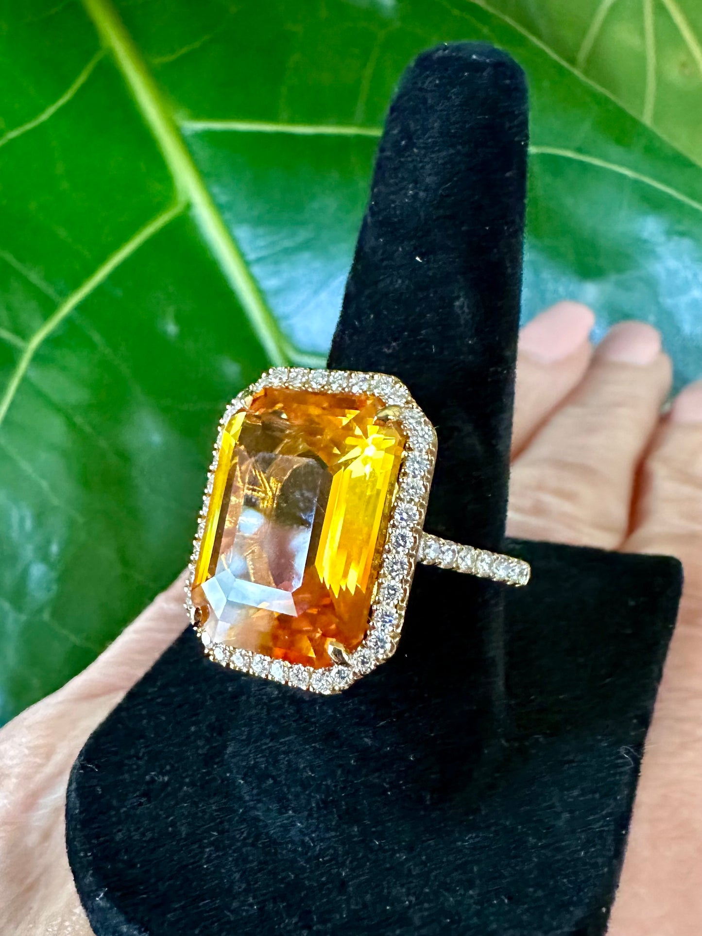 Estate Yellow Orange Sapphire Octagonal with Diamond Halo Ring 18k