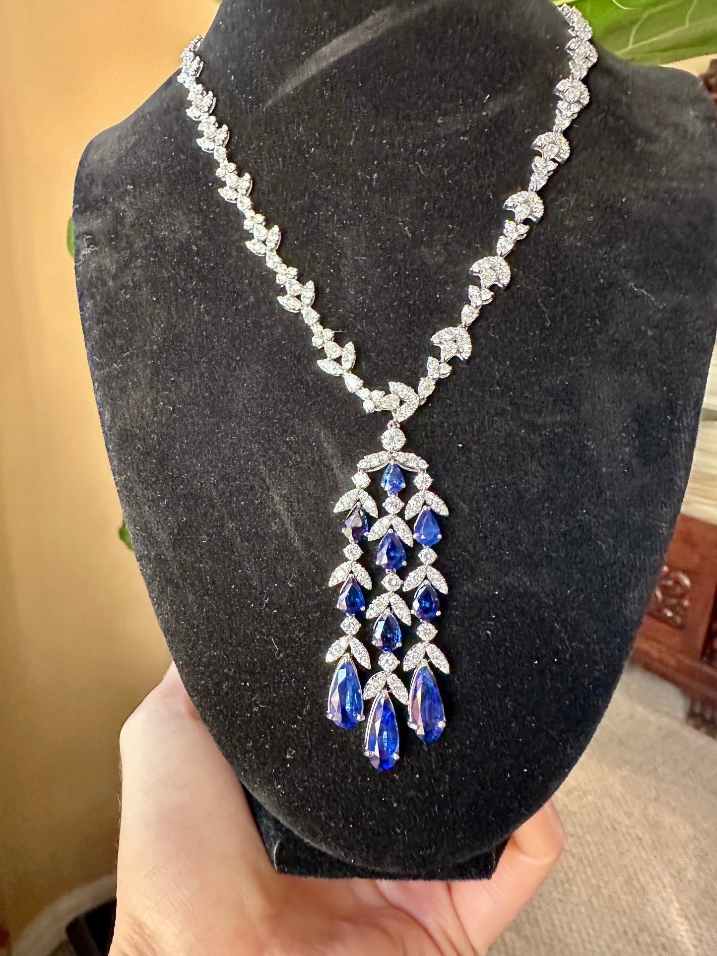 Pear Shape Sapphire and Diamond Necklace Platinum