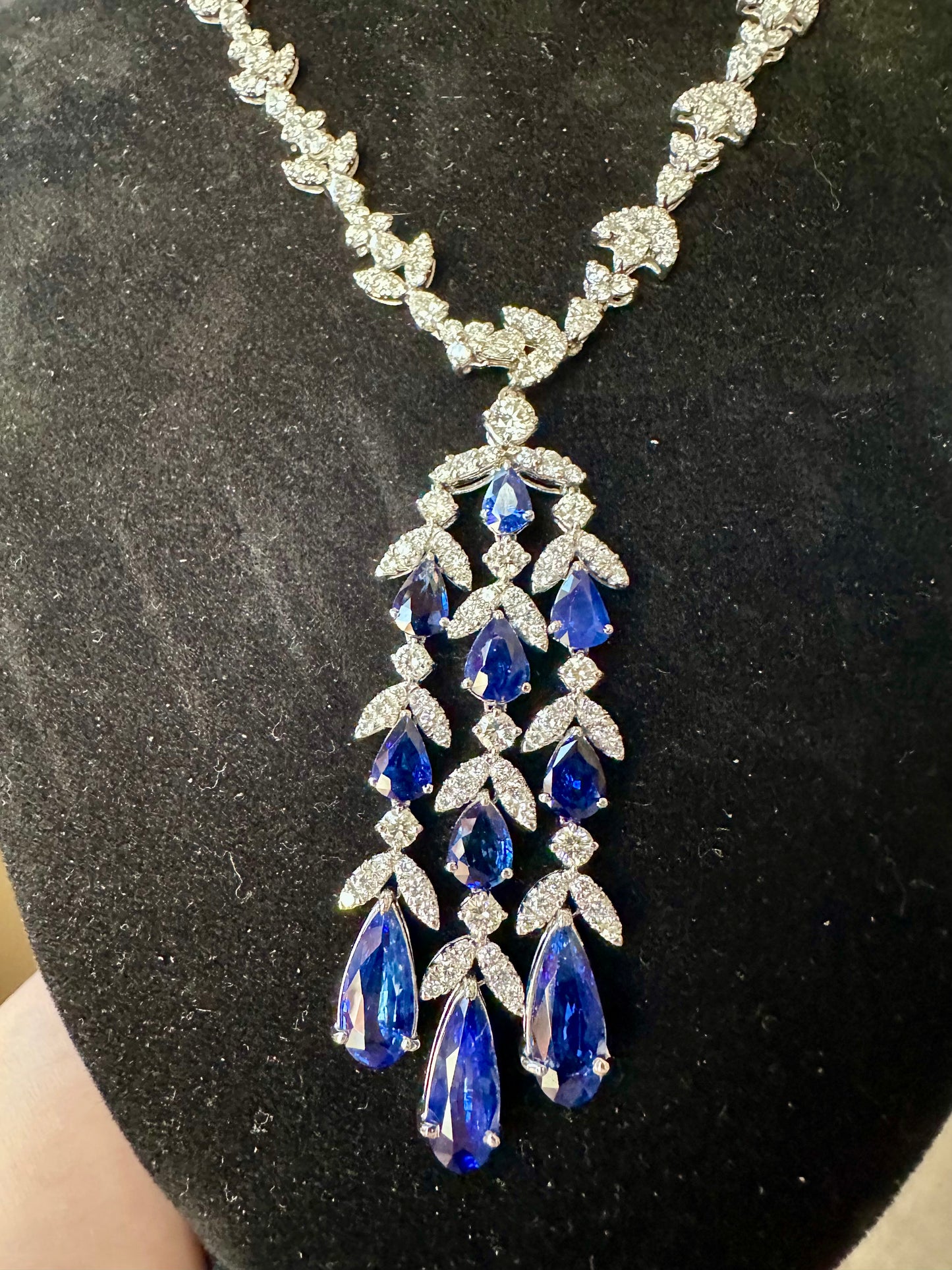 Pear Shape Sapphire and Diamond Necklace Platinum