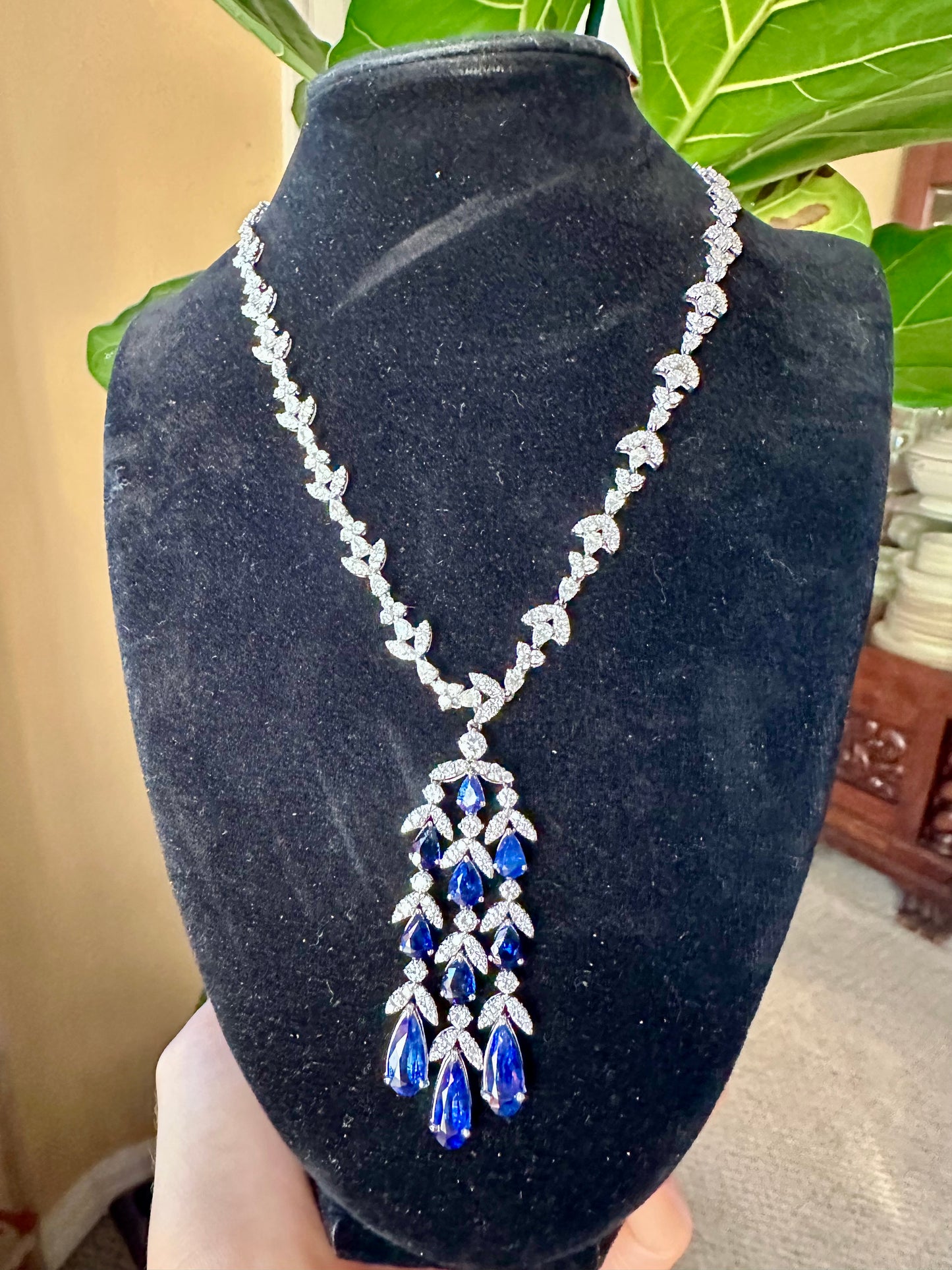 Pear Shape Sapphire and Diamond Necklace Platinum