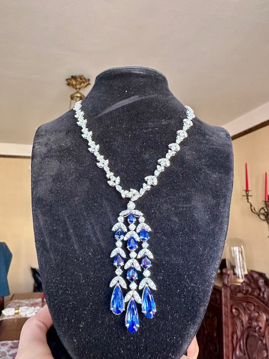 Pear Shape Sapphire and Diamond Necklace Platinum