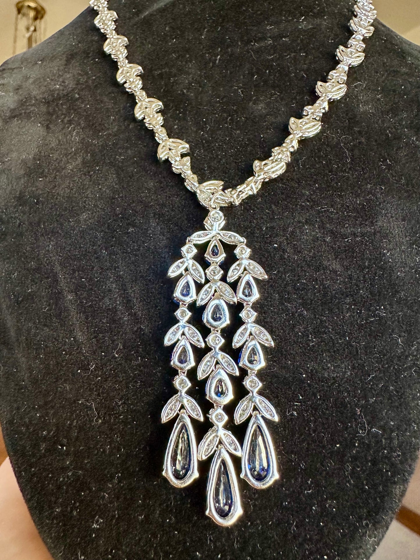 Pear Shape Sapphire and Diamond Necklace Platinum