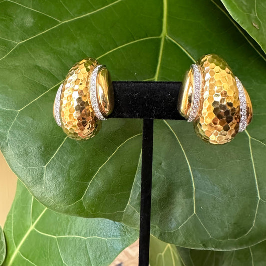 Andrew Clunn Hammered Diamond Dome Earrings 18k 