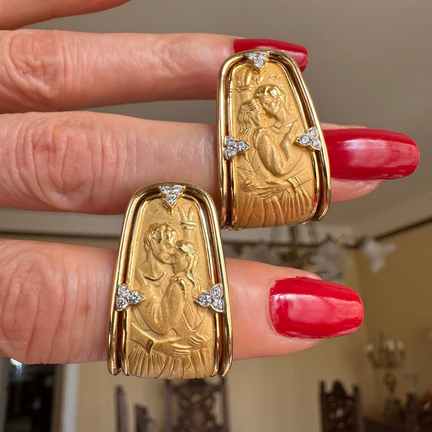 Carrera y Carrera 18k Gold & Diamond Vintage Earrings on hand.  