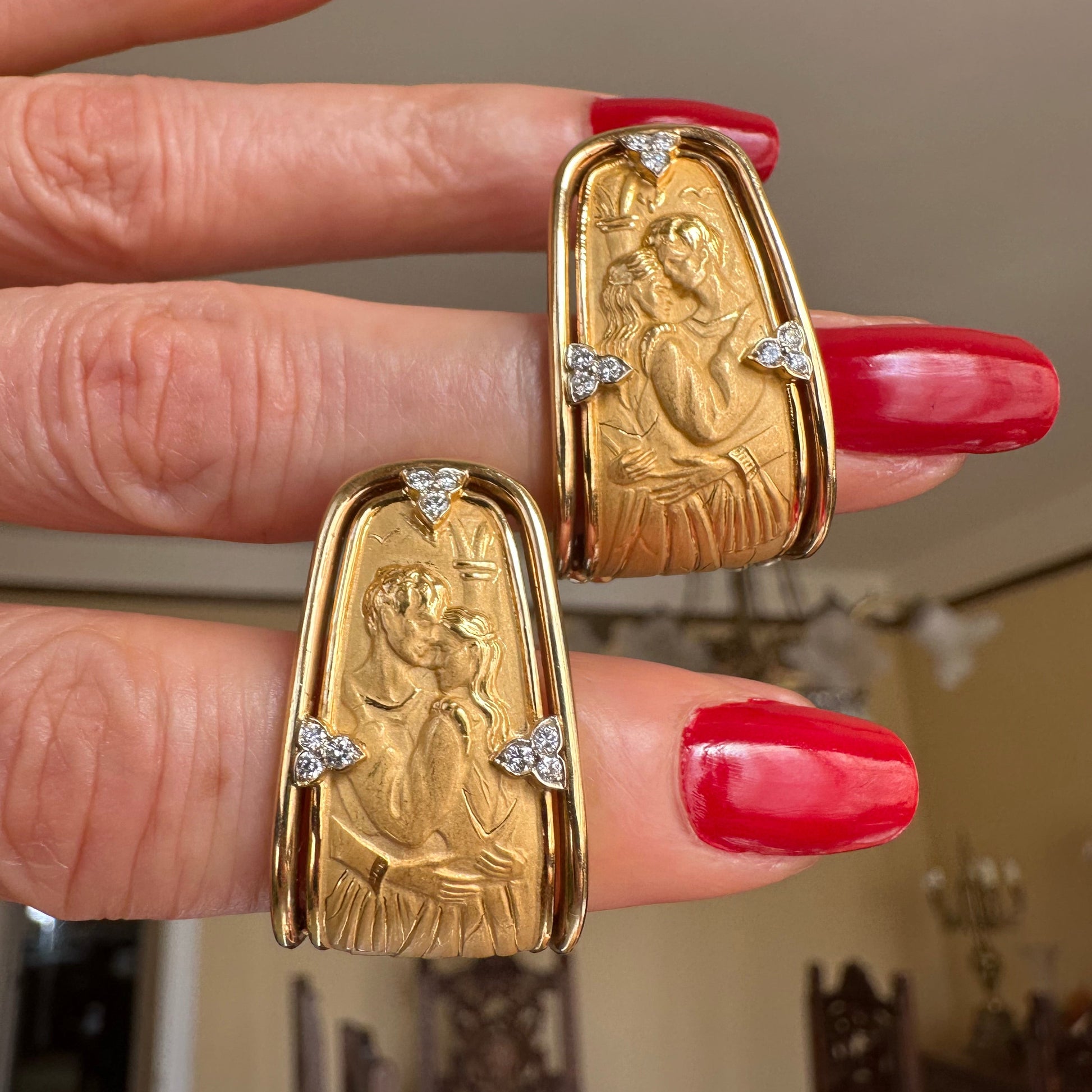 Carrera y Carrera 18k Gold & Diamond Vintage Earrings on hand.  