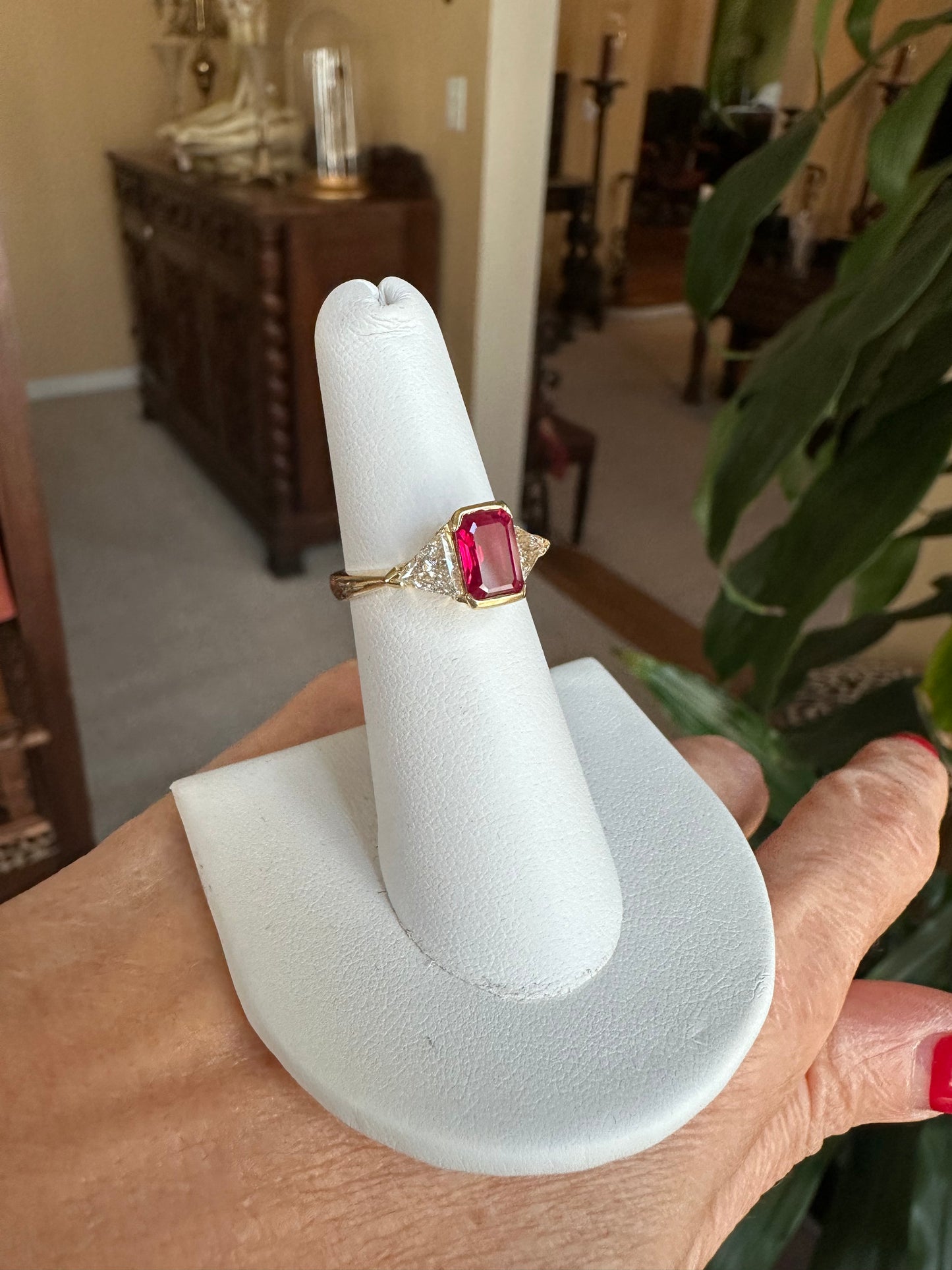 GIA Burma Vivid Red  Ruby with 2 Trillion Cut Diamonds Ring 18k