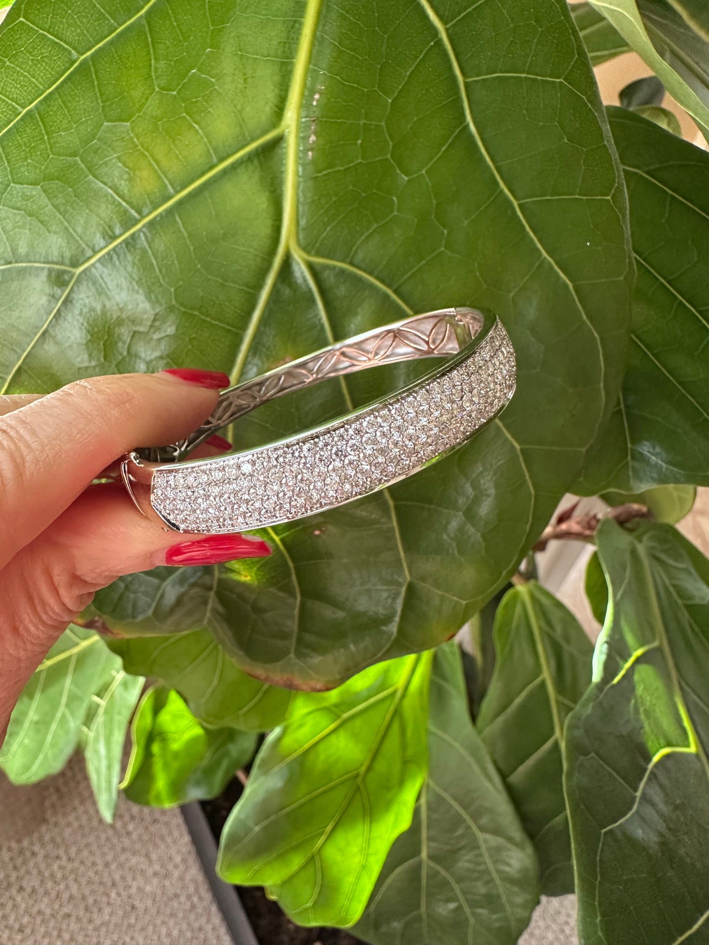 Pave Diamond Bangle Bracelet 18k White Gold