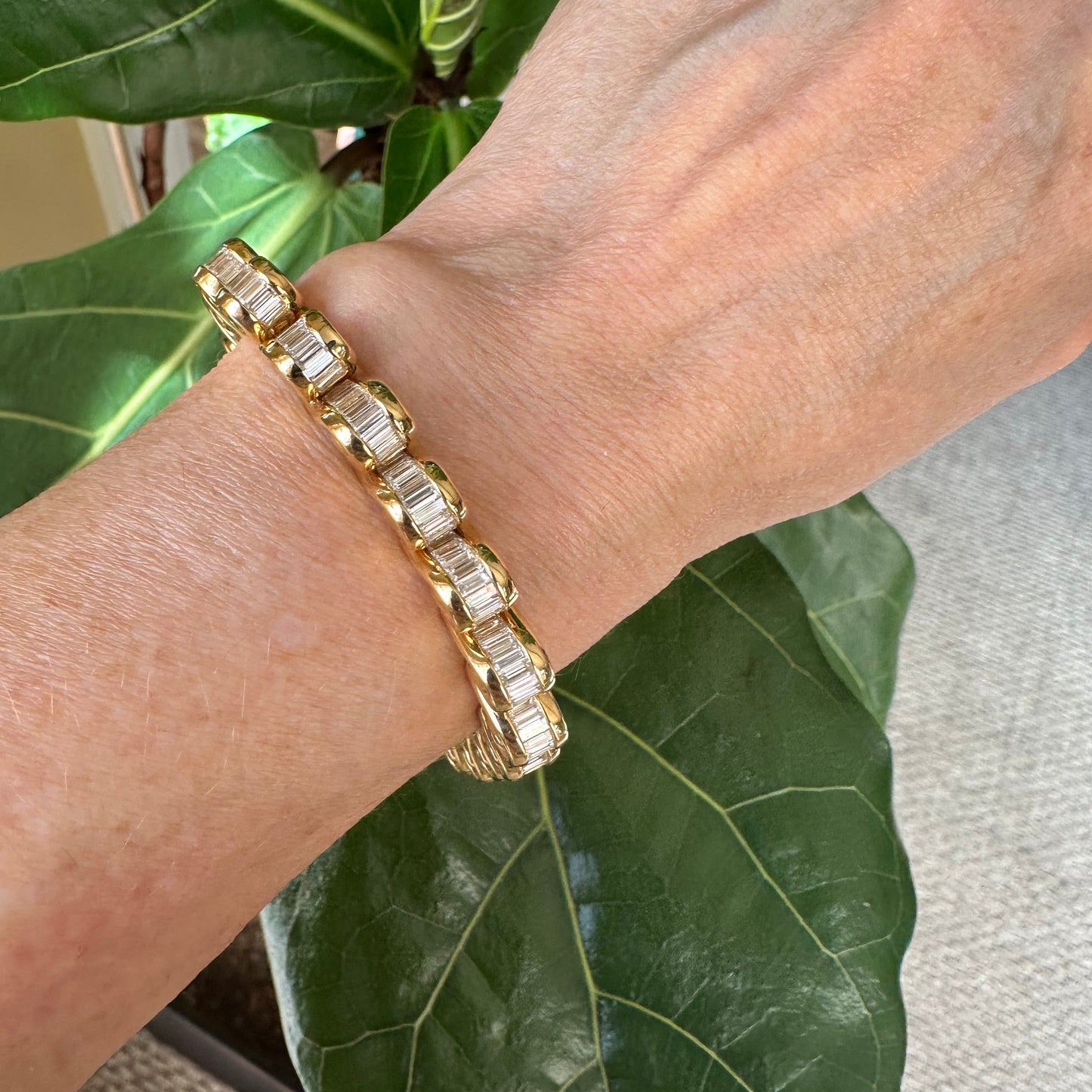 Krypell Baguette Diamond Tennis Bracelet 18k Yellow Gold