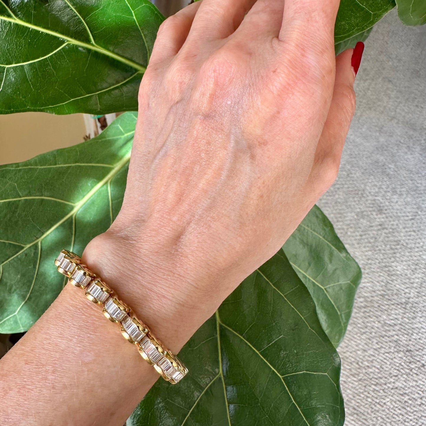 Krypell Baguette Diamond Tennis Bracelet 18k Yellow Gold
