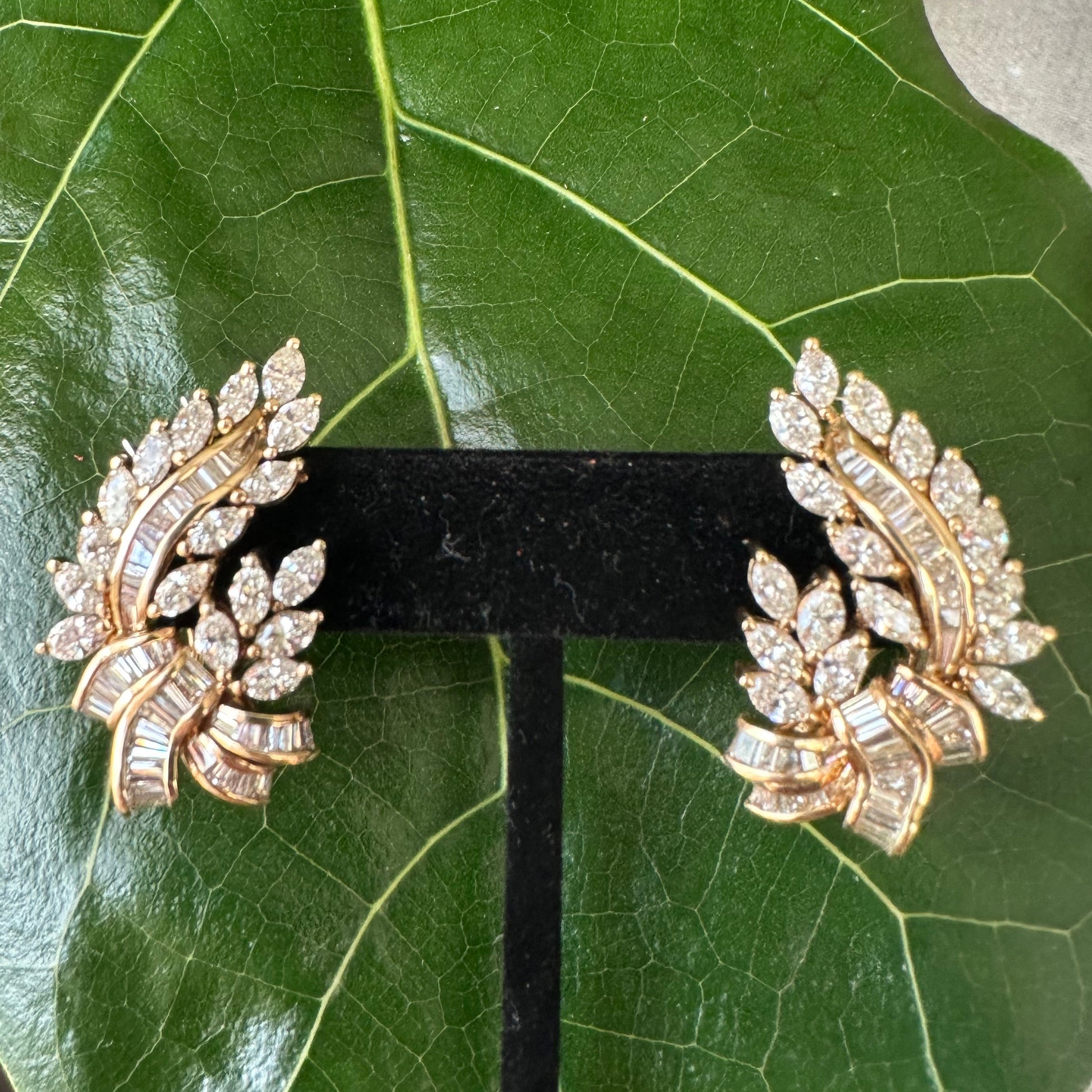 Feather Spray Diamond Clip Earrings 18k 