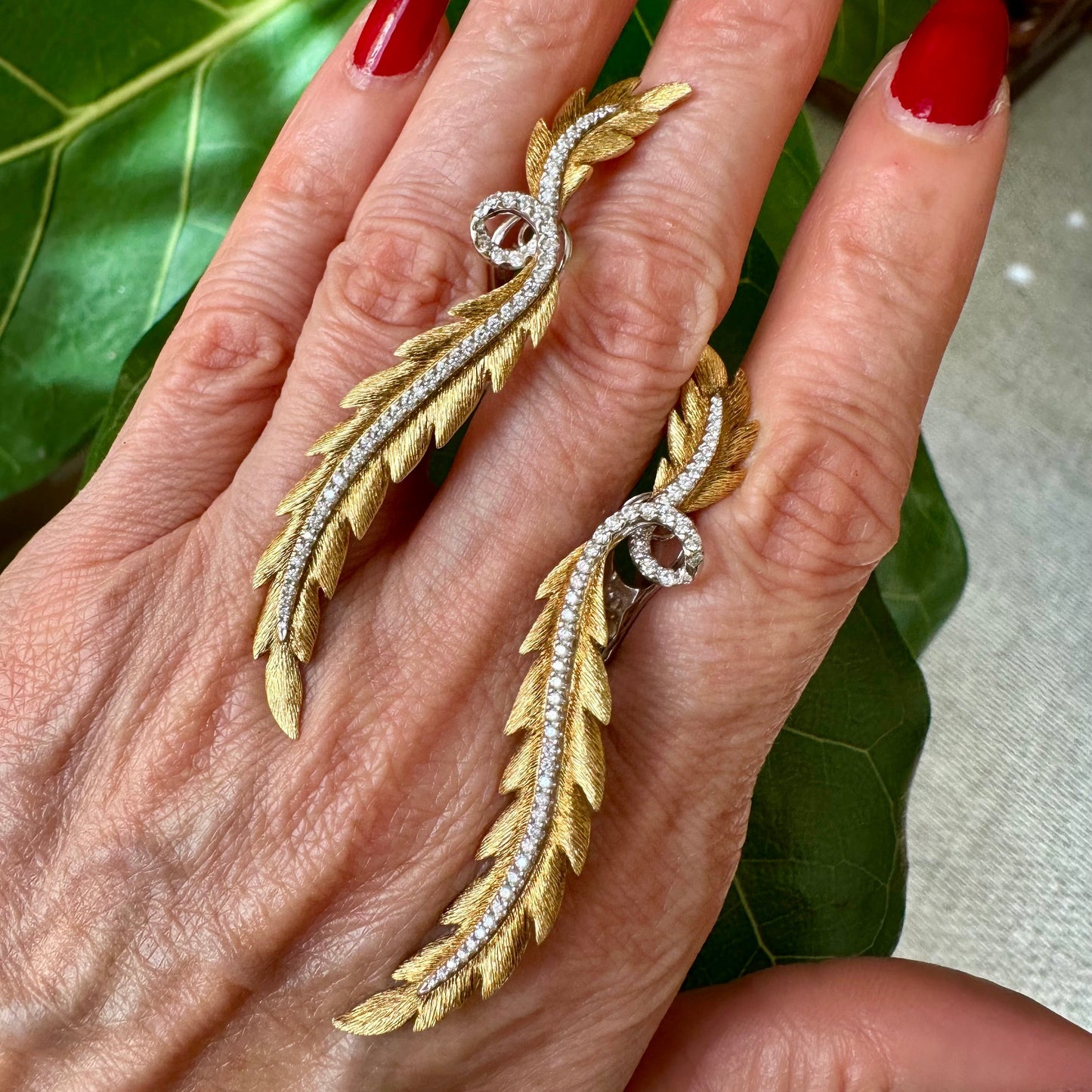 Vintage Inspired Diamond Gold Leaf  18k Yellow Gold 
