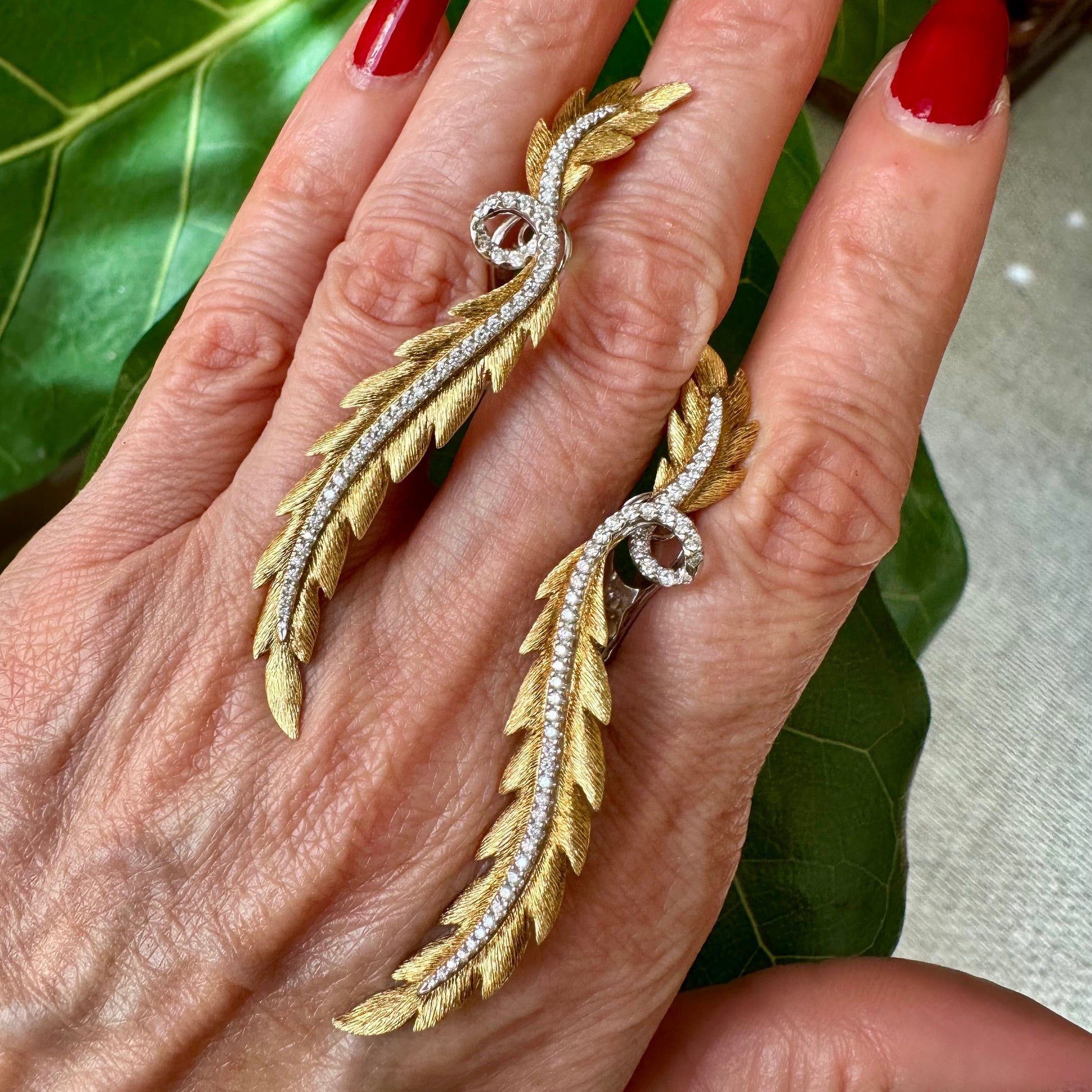 Vintage Inspired Diamond Gold Leaf  18k Yellow Gold 