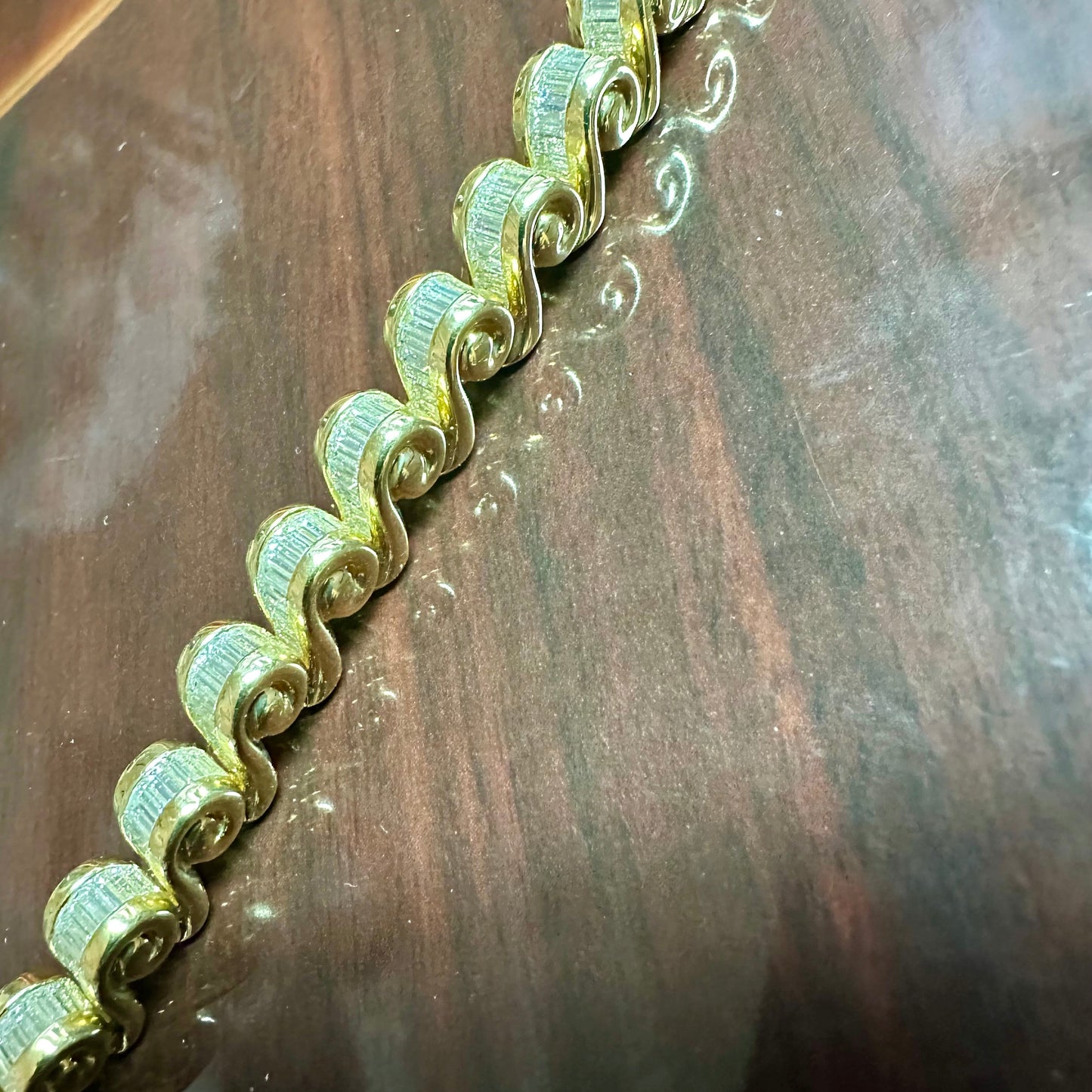 Charles Krypell Double Barrel Baguette Diamond Bracelet | ~11ct | 18k Yellow Gold | 72.8g