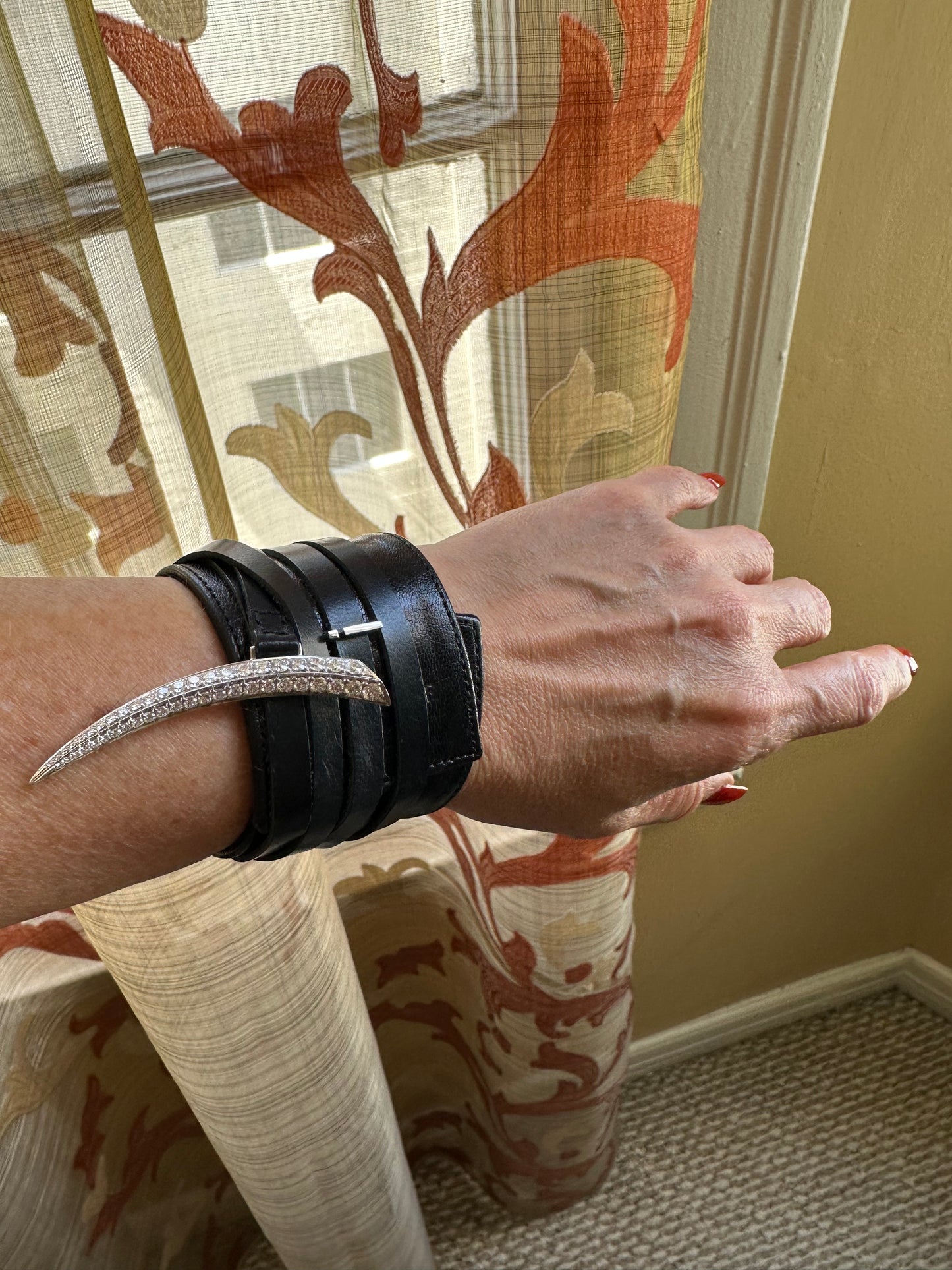 Black Leather Wrap Bracelet with Diamonds