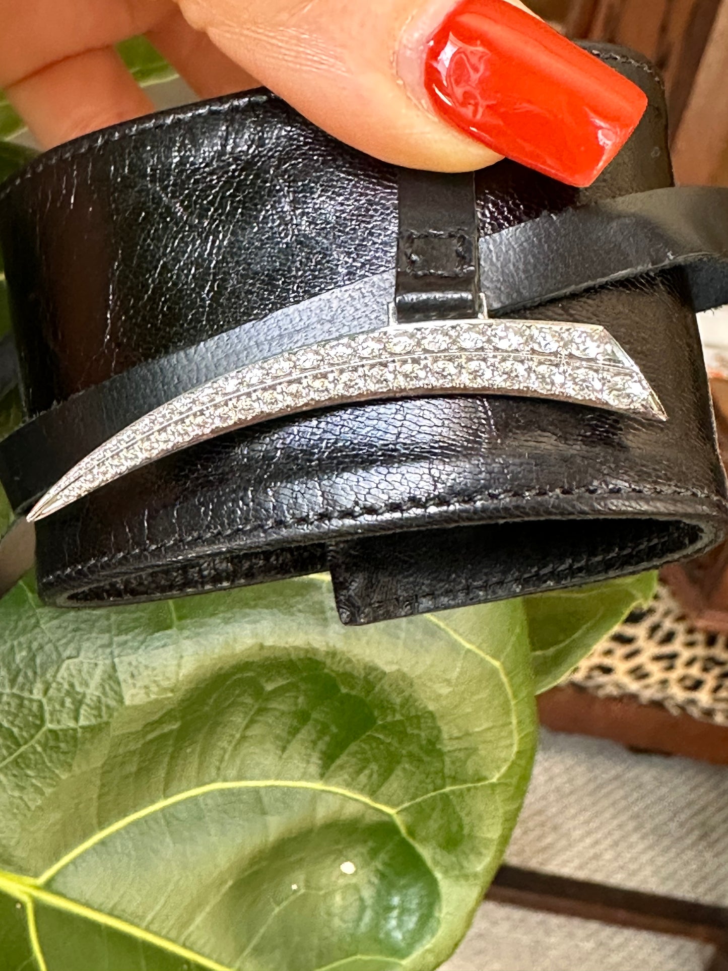 Black Leather Wrap Bracelet with Diamonds