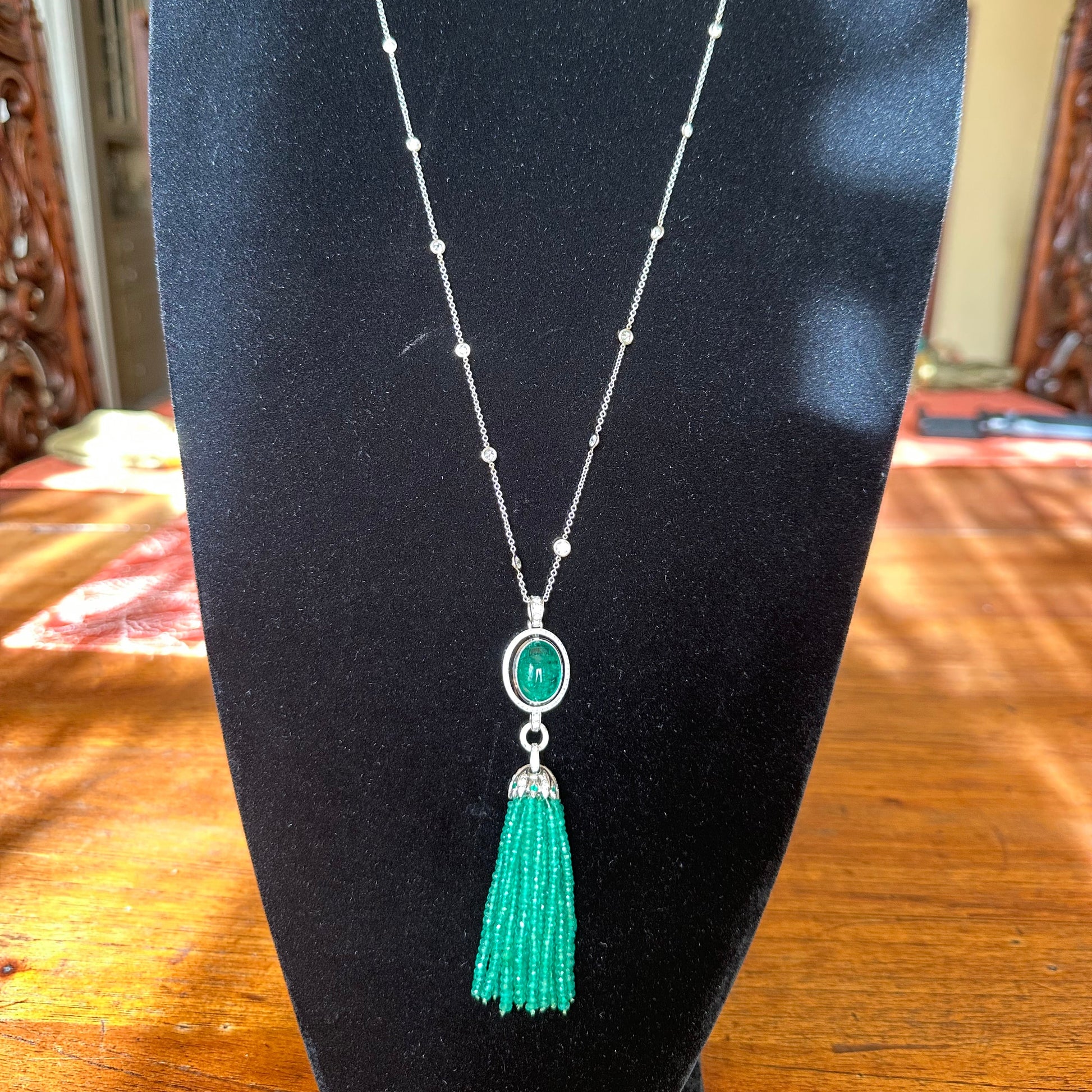 Art Deco Inspired Emerald & Diamond Necklace 3 Way Convertible 18k 