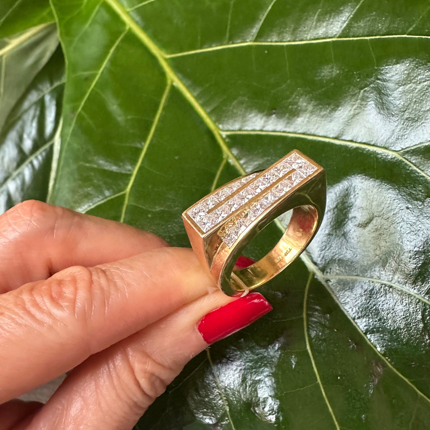 Men's Asymmetrical Princess Cut Diamond Ring – 3.9 Carats G/VVS 18k Yellow Gold